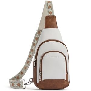 White and Brown Aurora Embroidered Stral Crossbody Bag Bostanten